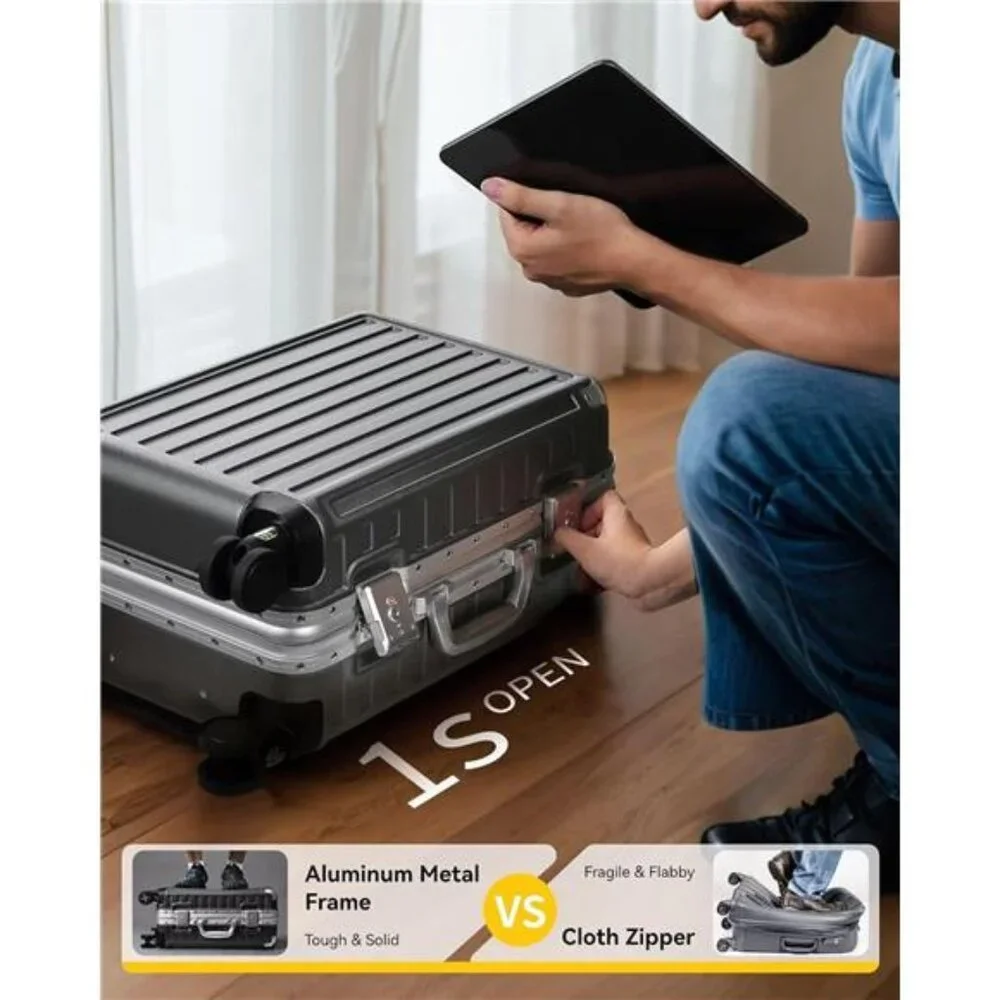 Carry On Luggage with Spinner Wheels Aluminum Frame Hard Shell Suitcase 20